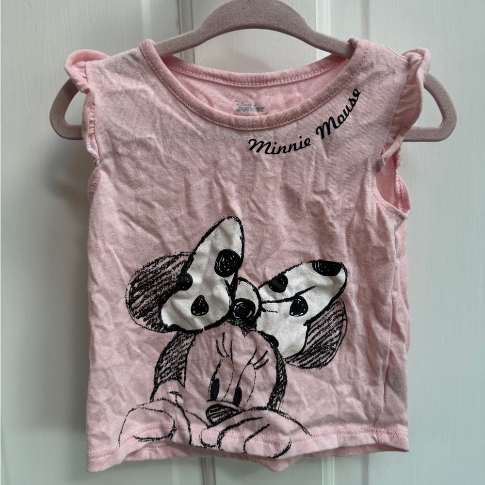Disney Junior Minnie Mouse 18M Pink White and Black Girl Short Sleeve Top Blouse